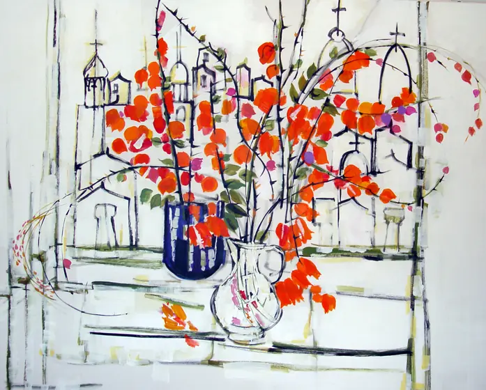 Orange branches in glass vases — painting by Romana Milutin Fabris