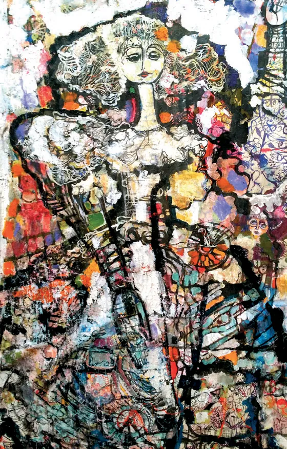 Lady in a Dubrovnik villa, mixed media — painting by Romana Milutin Fabris